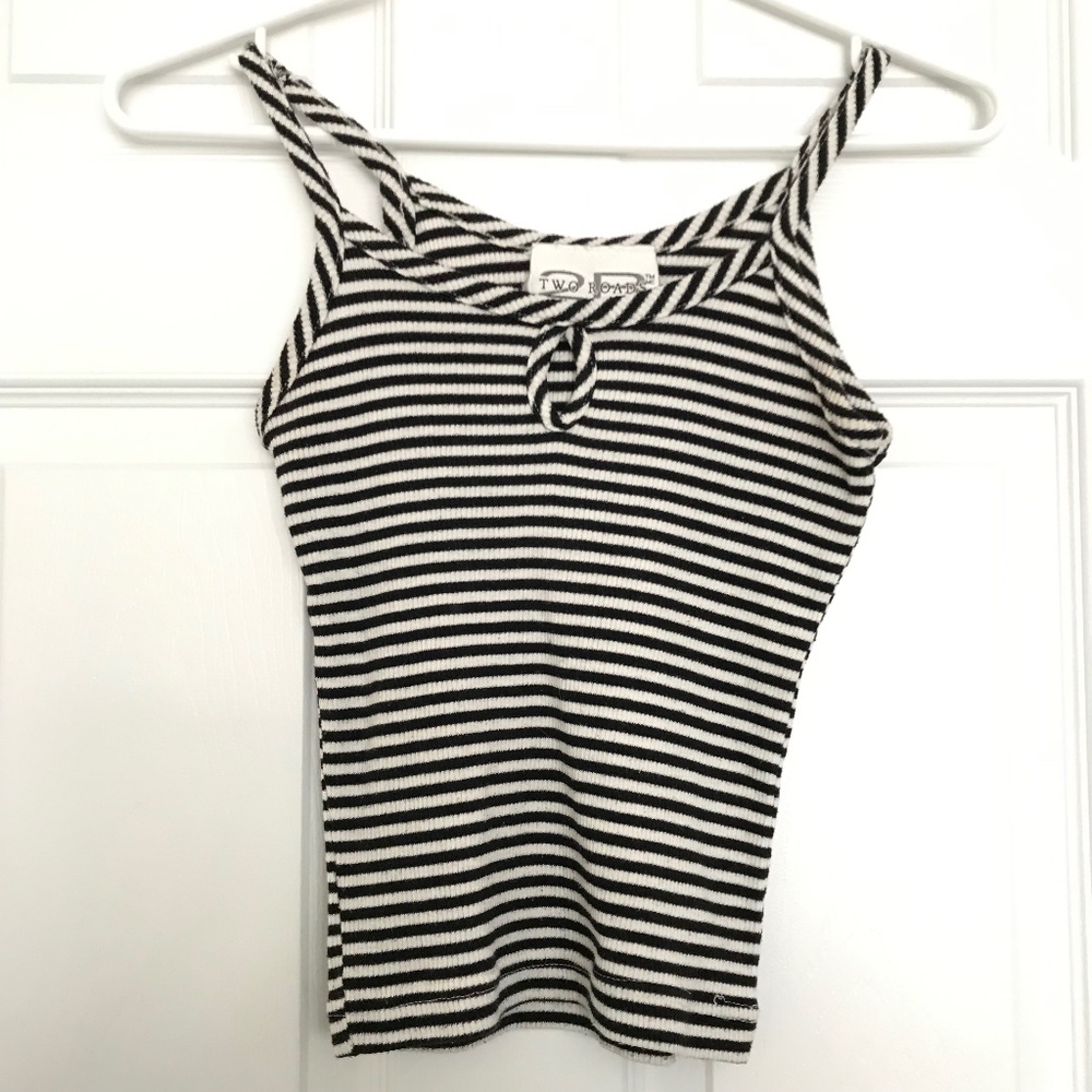 Vintage TWO ROADS Keyhole Cami Tank Top XXS/XS Fit Horizontal Stripes Goth Punk